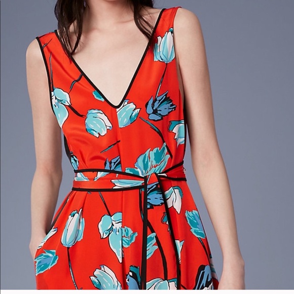 Diane Von Furstenberg Red Floral Jumpsuit - Picture 2 of 3